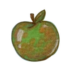 Green and gold apple with one leaf