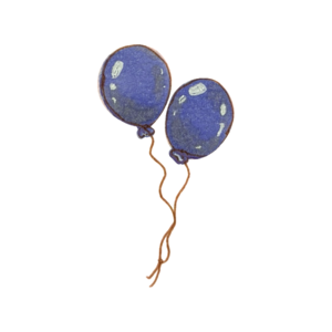 Two navy blue balloons on curling strings