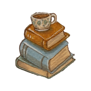 Stack of books with a teacup balanced on top