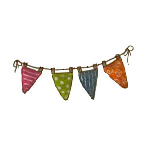 String of colorful triangle party flags
