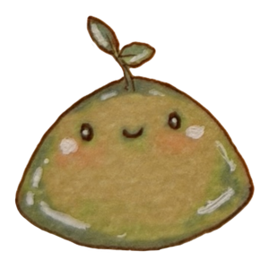 Round green sprout with a tiny smiling face