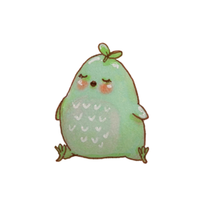 Round green pear with a sleepy little face