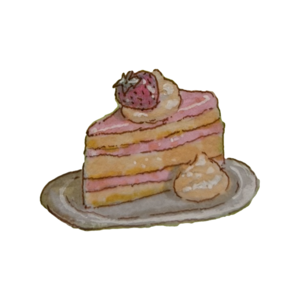 Slice of pink layer cake topped with a strawberry