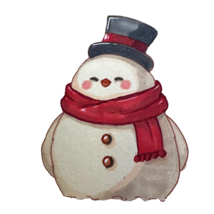 Snowman finch in a top hat and cozy red scarf